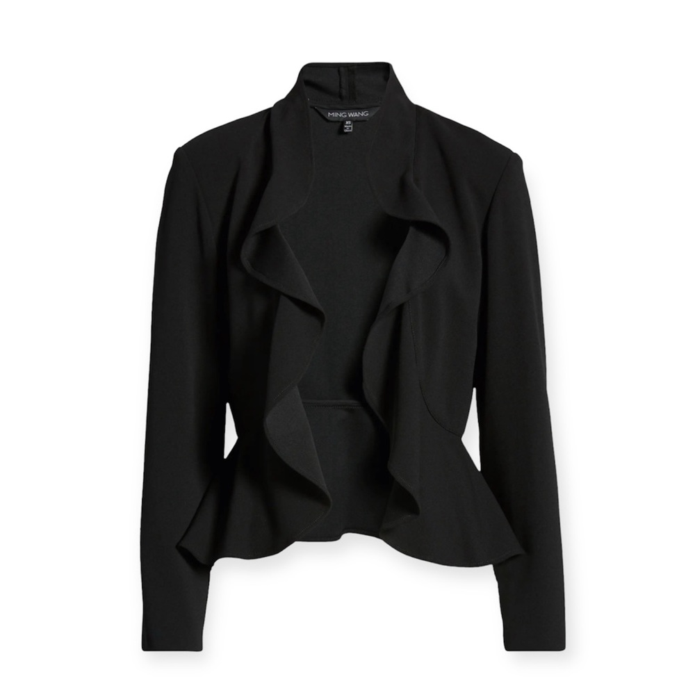 MING WANG Black Ruffle Front Jacket Blazer Size S NWT Career Work Office Party